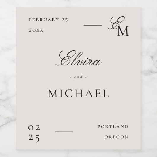 Minimalist Ivory Editorial Wedding Weinetikett (Einzelnes Label)