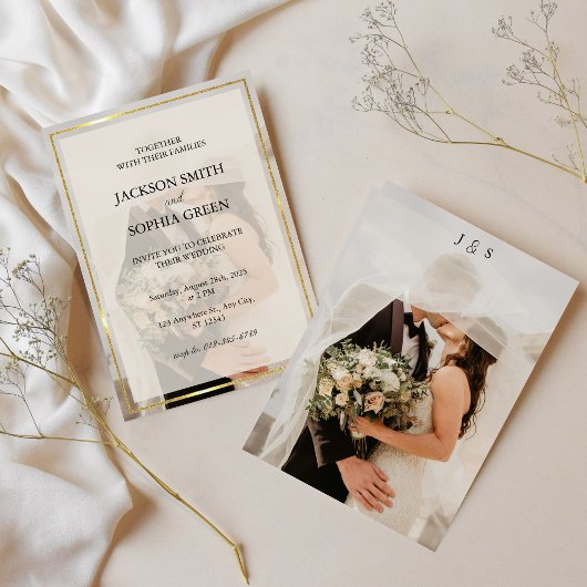 Minimalist Ivory & Gold Border Wedding Einladung