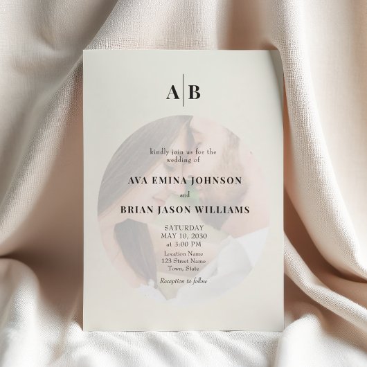 Minimalist Ivory Photo Editorial Wedding Einladung