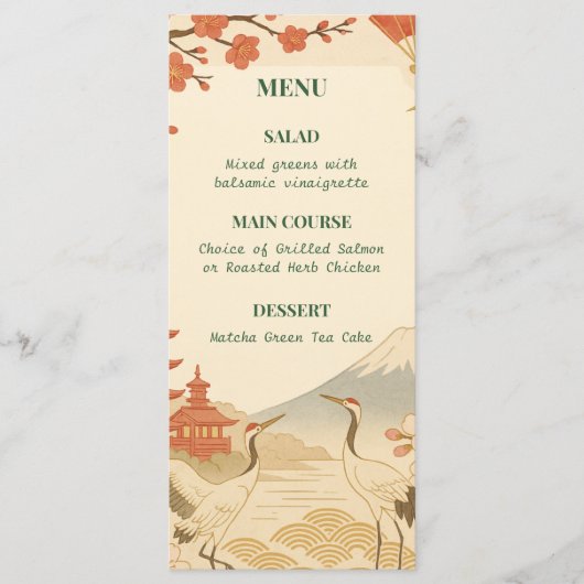 Minimalist Japanese Cherry Blossom Wedding Menu Menükarte (Vorderseite)