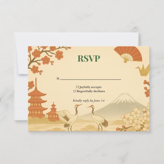 Minimalist Japanese Cherry Blossom Wedding RSVP  Karte (Vorderseite)