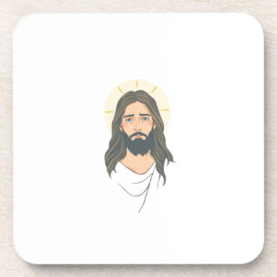 Minimalist Jesus with Blue Eyes - Pastel Christian Getränkeuntersetzer
