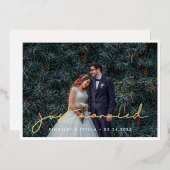 Minimalist Just Married Photo Foil Announcement Folieneinladung (Vorderseite/Rückseite)