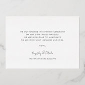Minimalist Just Married Photo Foil Announcement Folieneinladung (Rückseite)
