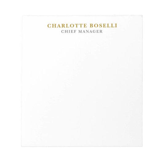 Minimalist Klassisches Professionelles Goldfarbe Notizblock (Vorderseite)