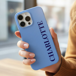 Minimalist Kornblumenblau & Navy Vertikaler Name iPhone 16 Pro Max Hülle