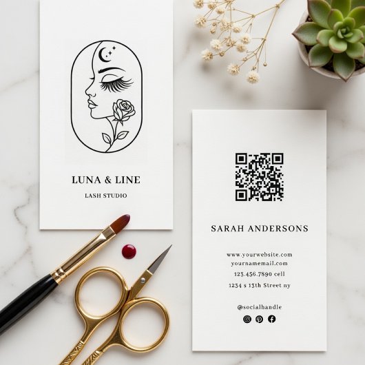 Minimalist Lash Artist Business Card with QR Code  Visitenkarte