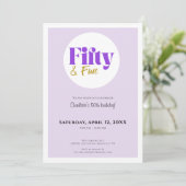 Minimalist Lavender and Gold 50th Birthday Einladung (Stehend Vorderseite)