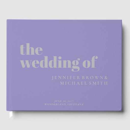 Minimalist Lavender Silver Swash Wedding Gästebuch (Vorderseite)