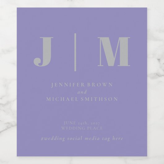 Minimalist Lavender Silver Wedding day Weinetikett (Einzelnes Label)