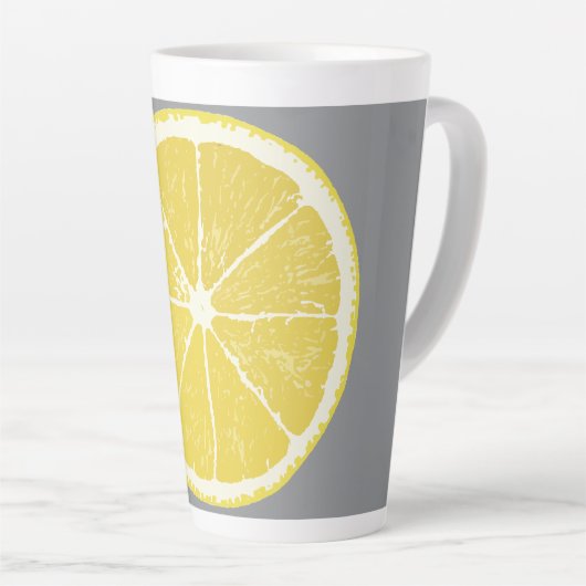 Minimalist Lemon Slice on Grey Latte Mug Milchtasse (Rechte Ecke)