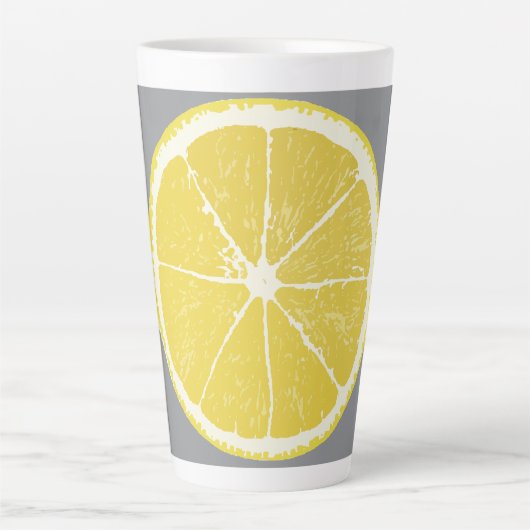 Minimalist Lemon Slice on Grey Latte Mug Milchtasse (Vorderseite)