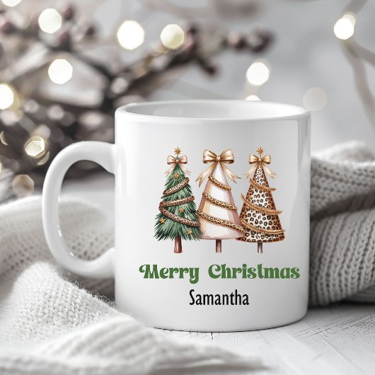 Minimalist leopard christmas trees personalized  kaffeetasse