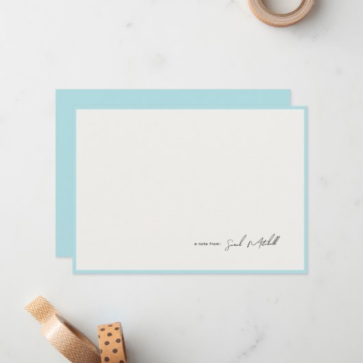 Minimalist Light Blue Border Personalized Script Mitteilungskarte (Vorderseite/Rückseite Beispiel)
