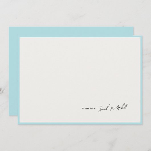 Minimalist Light Blue Border Personalized Script Mitteilungskarte (Vorne/Hinten)