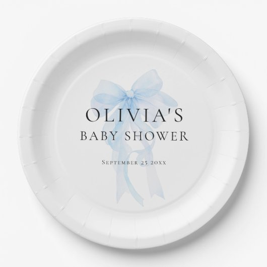 Minimalist Light Blue Bow Baby Shower Pappteller (Vorderseite)
