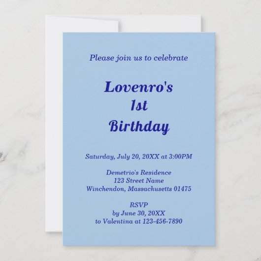 Minimalist Light Blue Kids Birthday Invitation Einladung (Vorderseite)