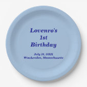 Minimalist Light Blue Kids Birthday Paper Plates Pappteller (Vorderseite)