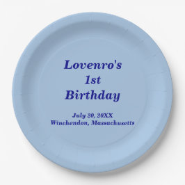 Minimalist Light Blue Kids Birthday Paper Plates Pappteller