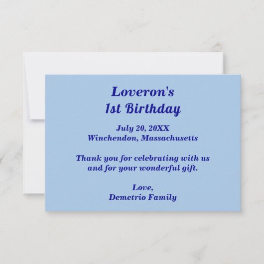 Minimalist Light Blue Kids Birthday Thank You Card Dankeskarte (Vorderseite)