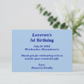 Minimalist Light Blue Kids Birthday Thank You Card Dankeskarte (Stehend Vorderseite)