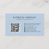 Minimalist Light Blue QR Code Professional Elegant Visitenkarte (Rückseite)