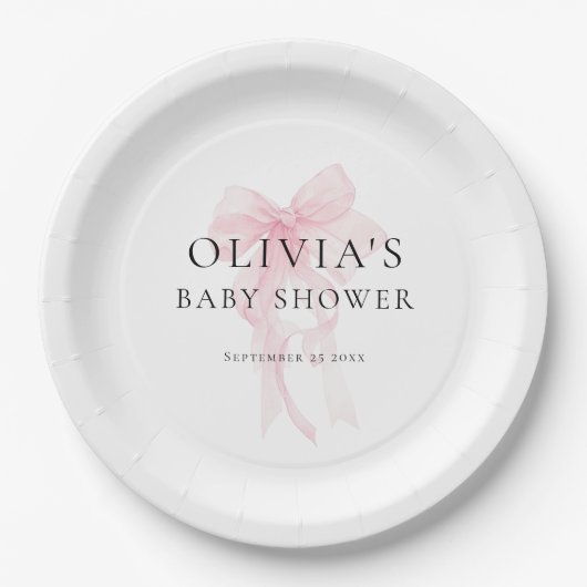 Minimalist Light Pink Bow Baby Shower Pappteller (Vorderseite)