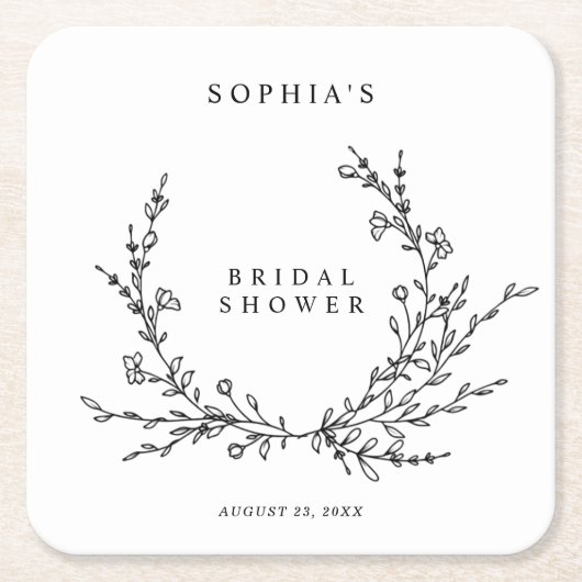 Minimalist Line Art Bridal Shower Square Rechteckiger Pappuntersetzer (Vorderseite)