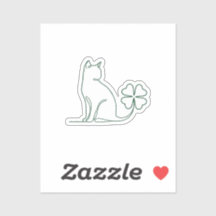 Minimalist Line Art Cat With Clover Aesthetic 