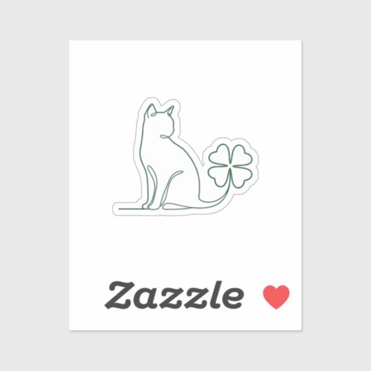 Minimalist Line Art Cat With Clover Aesthetic  Aufkleber (Blatt)