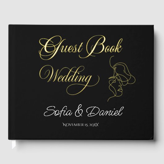 Minimalist Line Art Couple illustration Wedding Gästebuch (Vorderseite)