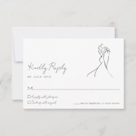Minimalist Line Art Couple Wedding RSVP Card Karte