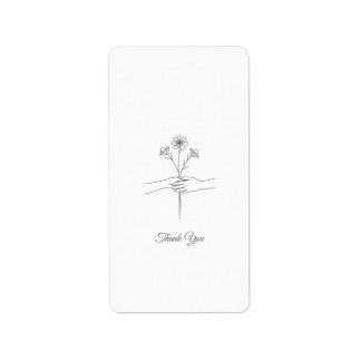 Minimalist Line Art Hands & Flowers Wedding Thank  Adressaufkleber