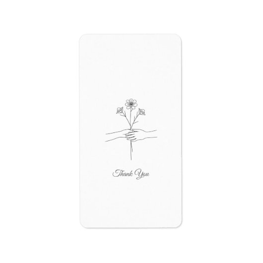 Minimalist Line Art Hands & Flowers Wedding Thank Adressaufkleber (Vorne)