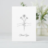 Minimalist Line Art Hands & Flowers Wedding Thank  Dankeskarte (Stehend Vorderseite)