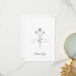 Minimalist Line Art Hands & Flowers Wedding Thank  Dankeskarte