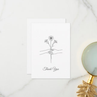 Minimalist Line Art Hands & Flowers Wedding Thank  Dankeskarte