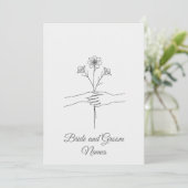 Minimalist Line Art Hands holding Flowers Wedding  Einladung (Stehend Vorderseite)