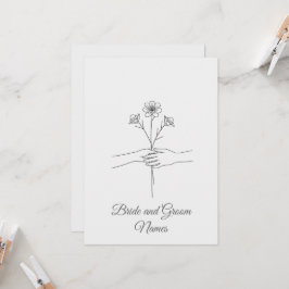 Minimalist Line Art Hands holding Flowers Wedding  Einladung