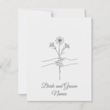 Minimalist Line Art Hands holding Flowers Wedding 
