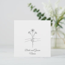 Minimalist Line Art Hands holding Flowers Wedding 