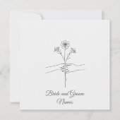Minimalist Line Art Hands holding Flowers Wedding  Save The Date (Vorderseite)