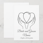 Minimalist Line Art Hearts & Hands Grey Wedding In Einladung (Vorne/Hinten)