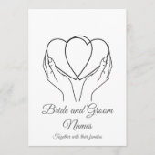 Minimalist Line Art Hearts & Hands Grey Wedding In Einladung (Vorderseite)