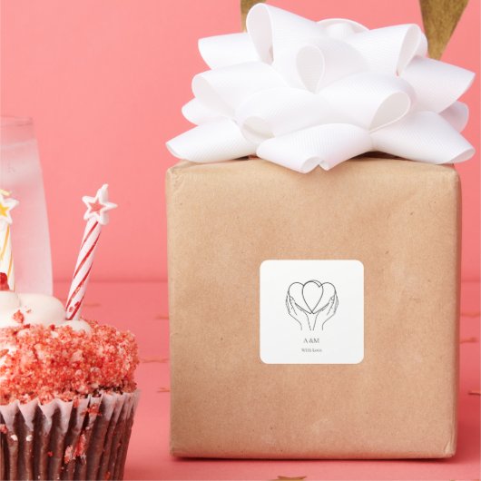 Minimalist Line Art Hearts & Hands Wedding Sticker (Party)