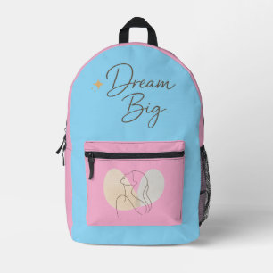 Minimalist Line Art Woman Backpack - "Dream Big" A Bedruckter Rucksack