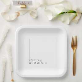 Minimalist Line Black White Modern Wedding Pappteller