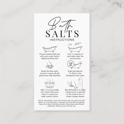 Minimalist Logo Bath Salts Warning & Instructions Visitenkarte (Vorderseite)