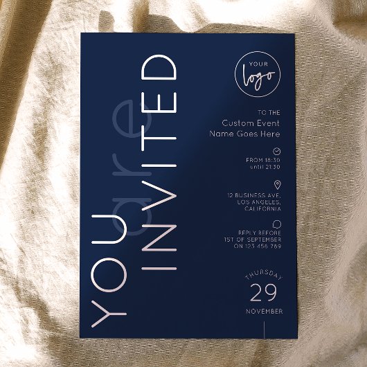 Minimalist Logo Navy Gala Dinner Business Event Einladung