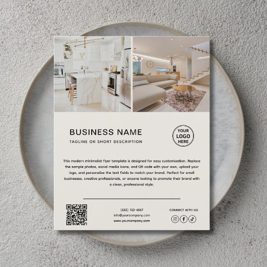 Minimalist Logo Photo Neutral Beige Business Flyer